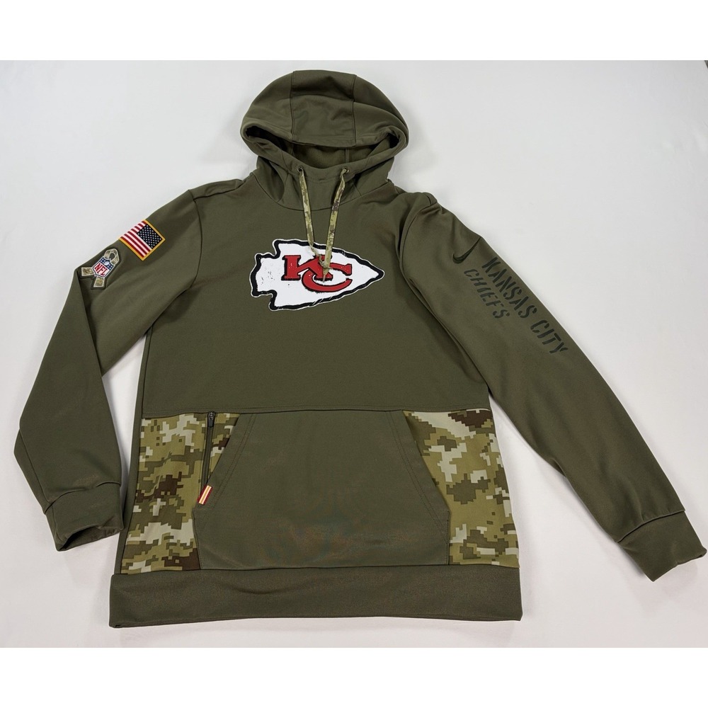 Nike Kansas City Chiefs Salute To Service Hoodie Men's S Green Camo Therma Fit